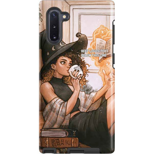 Cozy Autumn Library Witch with Cat and Coffee by Ivy Dolamore Galaxy Cases